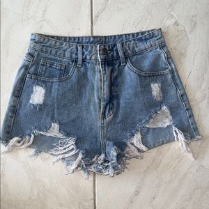 Distressed Light Blue Denim Shorts